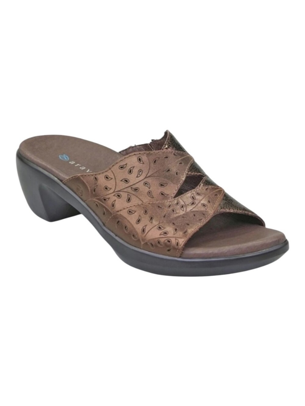 Aravon Petra Bronze Leather Comfort Sandal Slides Orthotic Women's sz8